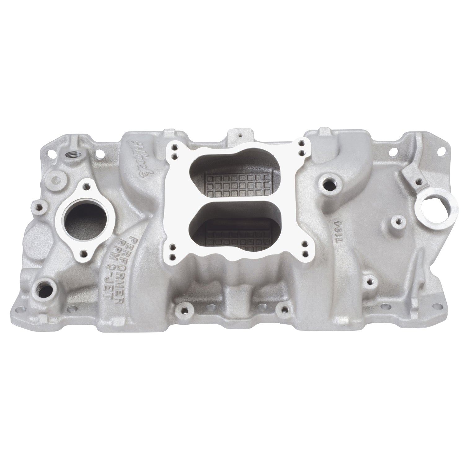Edelbrock 7104 Performer RPM Q-Jet Intake Manifold for Small Block Chevy, Dual Plane, Aluminum, Natural Finish
