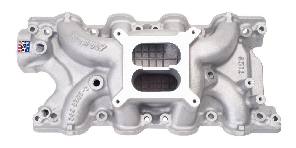 Edelbrock 7129 Performer RPM E-Boss Manifold for Small Block Ford 302 with Square Bore Dual Plane Aluminum Finish