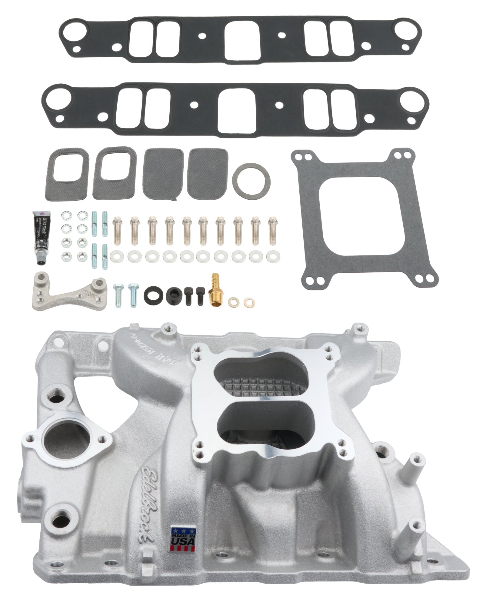 Edelbrock 7156-KIT Performer RPM Spread Bore Dual Plane Intake Manifold Kit for Pontiac V8 Engines