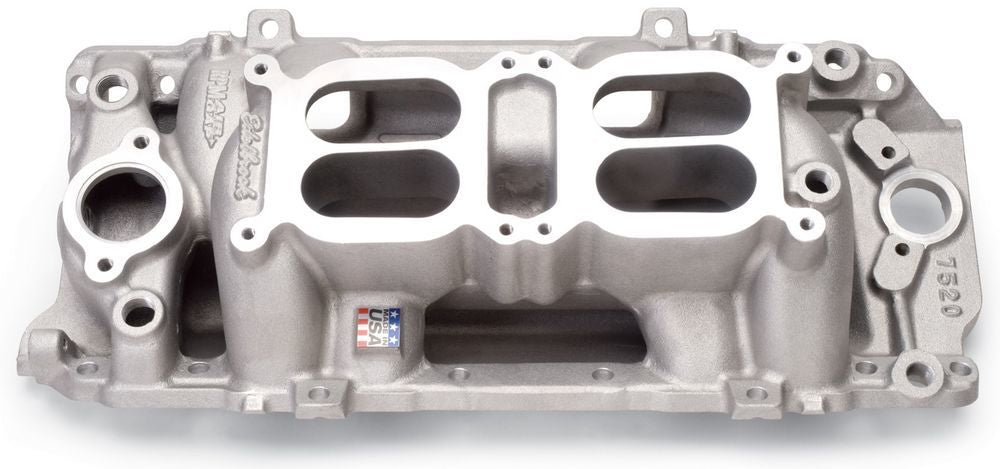 Edelbrock Part 7520 Performer RPM Dual Quad Intake Manifold for Big Block Chevy, Oval Port, Aluminum, Natural Finish