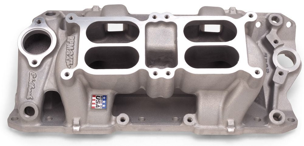 Edelbrock 7525 SBC Dual Quad Air Gap Intake Manifold for Small Block Chevy, Square Bore, Aluminum, Natural Finish