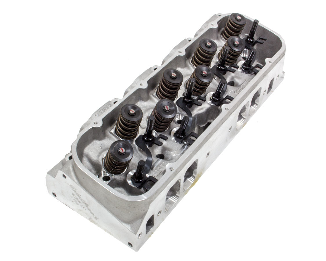 Edelbrock 77485 BBC 24 Degree Victor Cylinder Head, Aluminum, 2.250 Inch Valves, 300 cc Intake, 106 cc Chamber, Angle Plug, Assembled