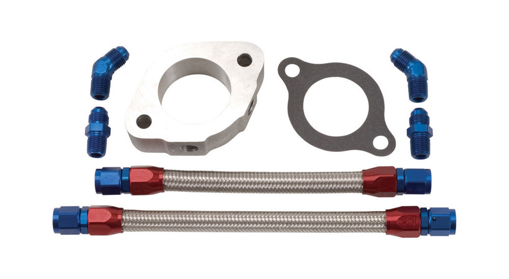 Edelbrock Water Bypass Kit for GM V8 Engines, 1-1/8 Inch Thick Aluminum Spacer with Dual 3/8 Inch NPT Ports