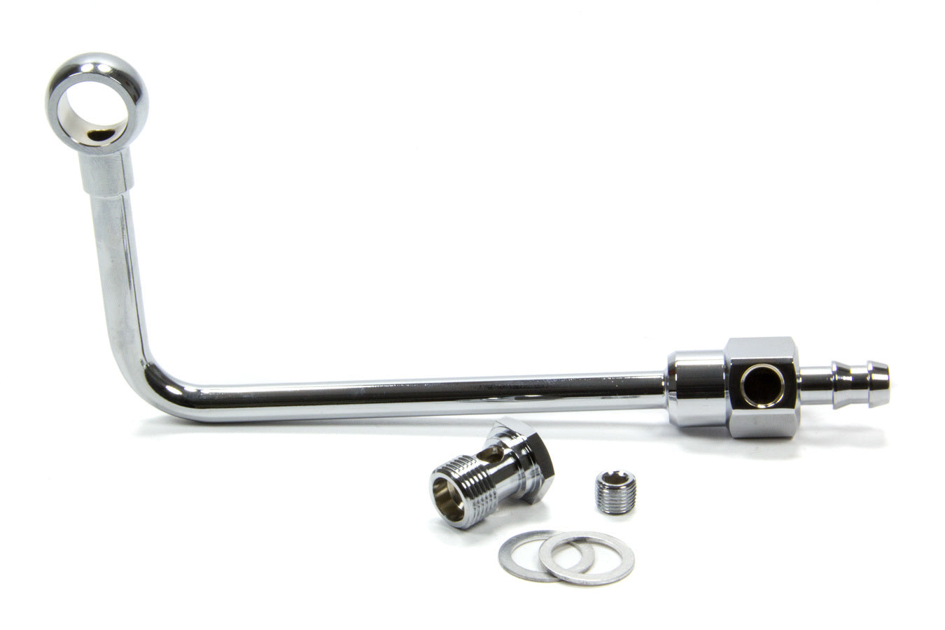 Edelbrock EDE8126 Chrome Fuel Line for EPS Carburetors, 3/8 Inch Hose Barb Inlet, 5/8-20 Inch Outlet