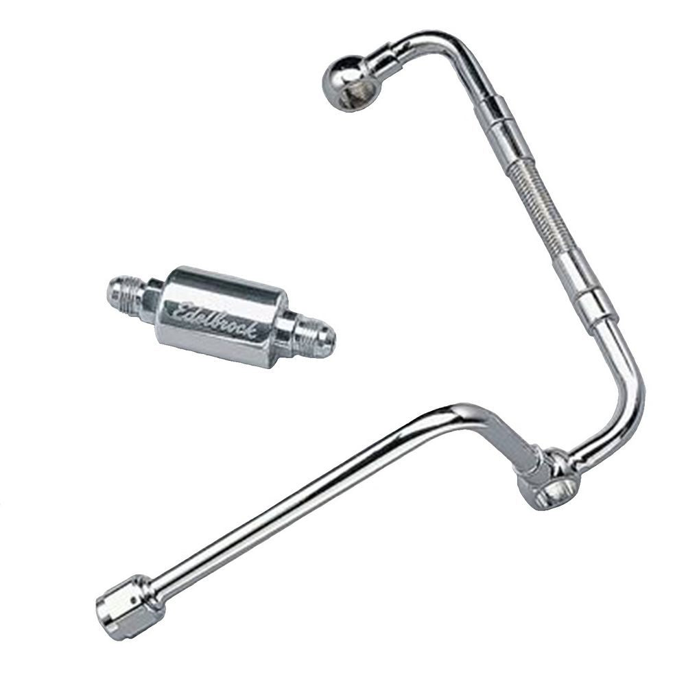 Edelbrock 8128 Dual Feed Fuel Line Kit for Thunder AVS Carburetors with Braided Stainless Hose and Chrome Finish
