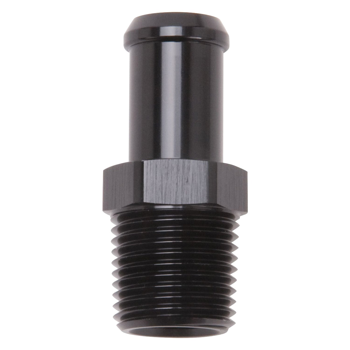 Edelbrock 8159 Heater Hose End Fitting, 1/2 Inch NPT Male to 5/8 Inch Hose Barb, Aluminum Black Anodized