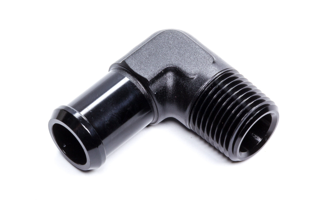 Edelbrock 8165 Hose End Adapter Fitting 90-Degree 1/2 Inch NPT to 3/4 Inch Hose Barb Aluminum Black Anodized