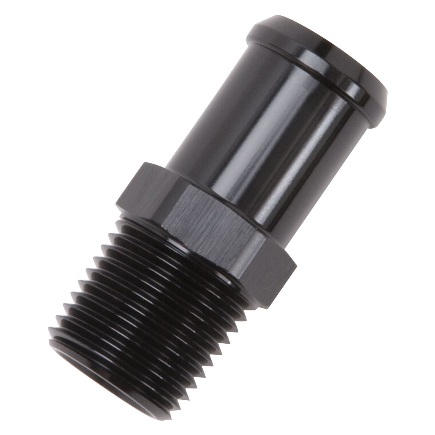 Edelbrock 8183 Hose End Adapter, 1/2 Inch NPT Male to 3/4 Inch Hose Barb, Aluminum Black Anodized