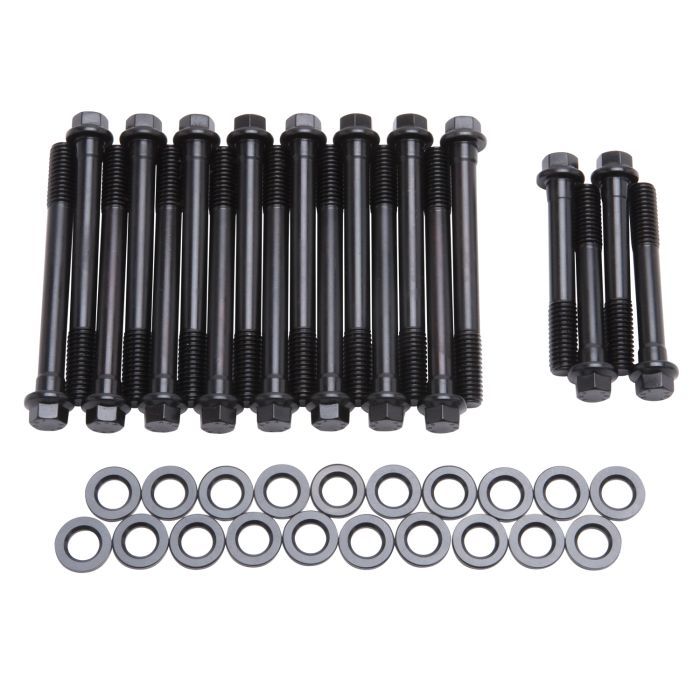 Edelbrock E-Series Head Bolt Kit for Oldsmobile V8 Engines, Hex Head, Chromoly Steel, Black Oxide Finish