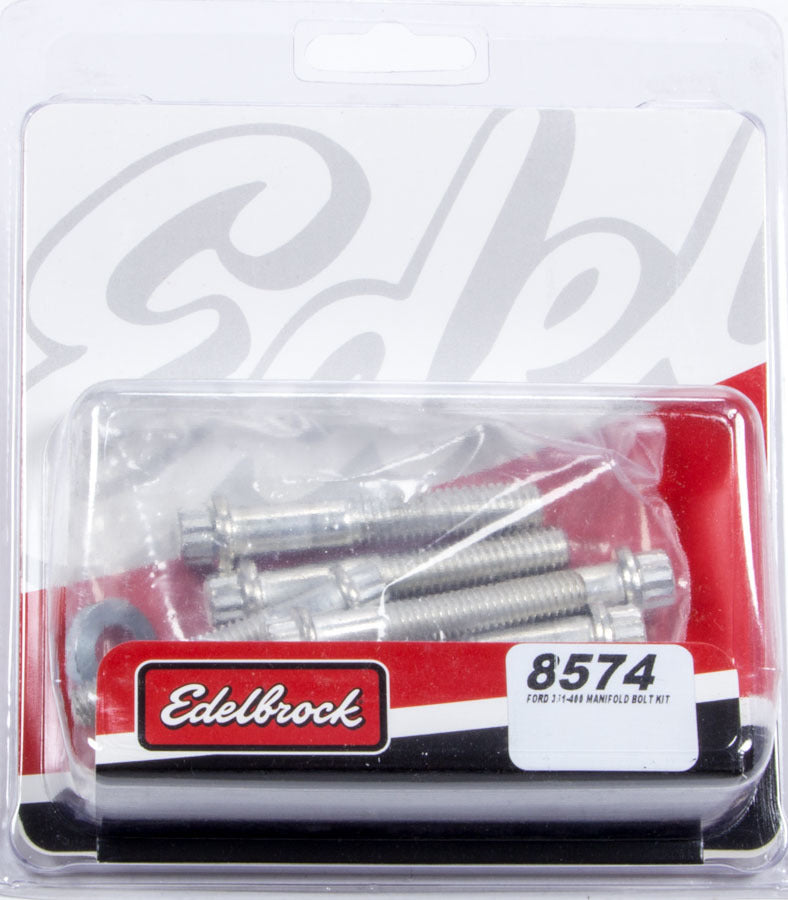 Edelbrock 8574 Intake Manifold Bolt Kit for Ford Cleveland and Modified Engines, 12 Point Steel, Cadmium Finish