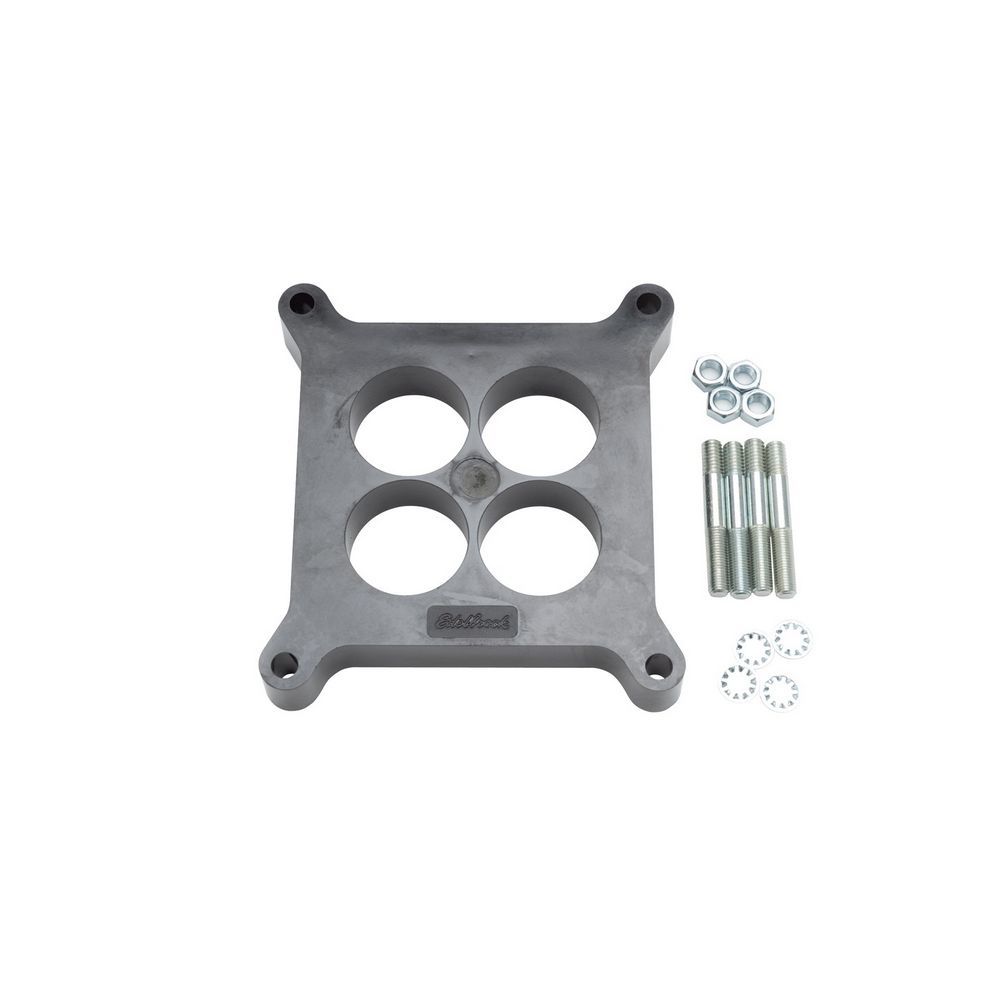 Edelbrock 8711 Carburetor Spacer, 1 Inch Thick, 4-Hole, Square Bore, Black Plastic