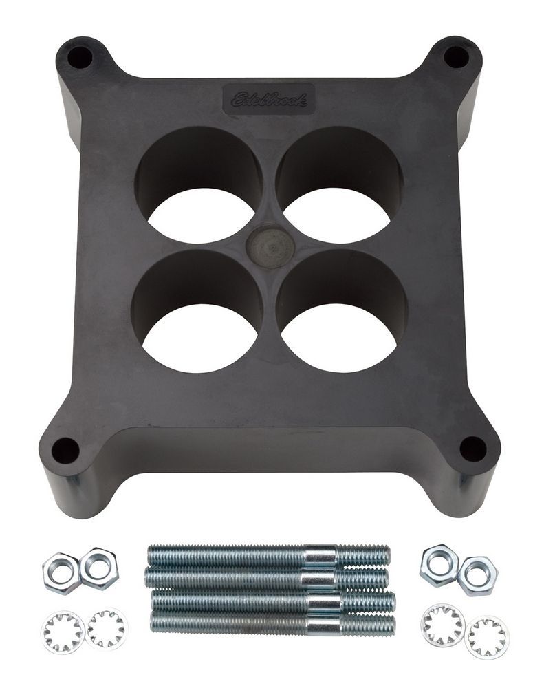 Edelbrock 8713 Carburetor Spacer, 2 Inch Thick, 4-Hole, Square Bore, Black Plastic