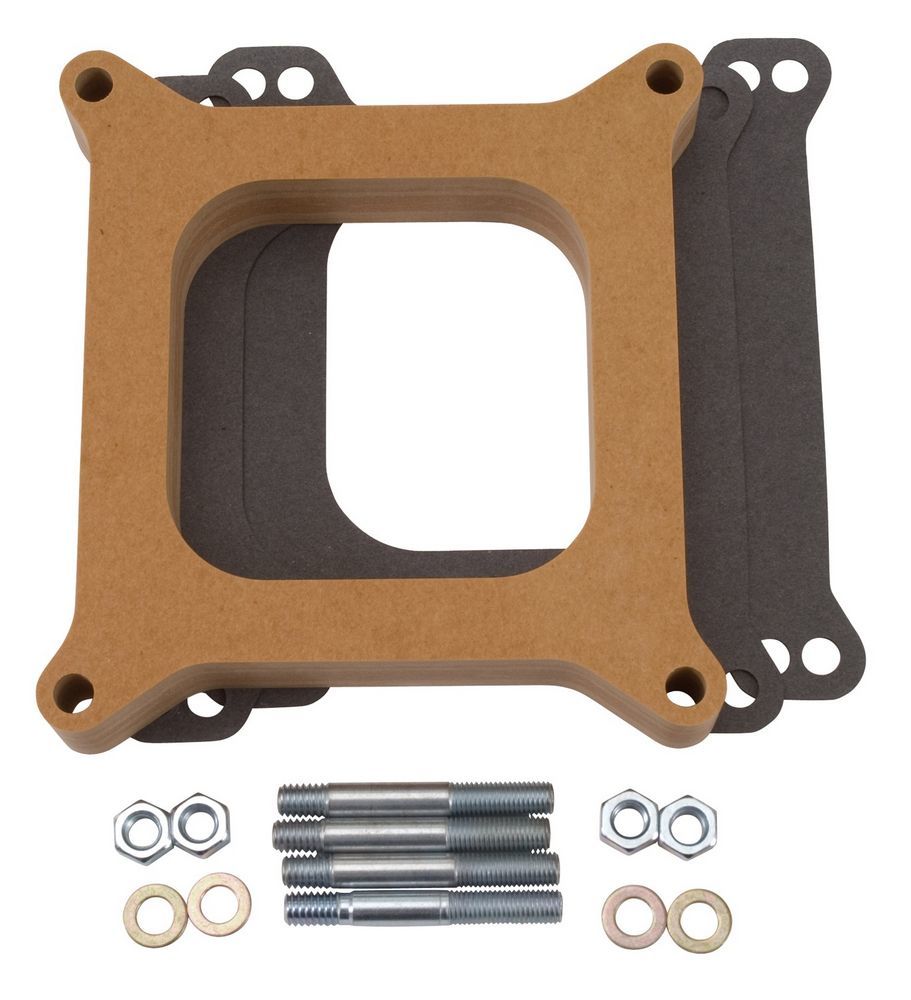 Edelbrock 8720 Carburetor Spacer – 1 Inch Thick, Open Square Bore, Wood Material, Natural Finish