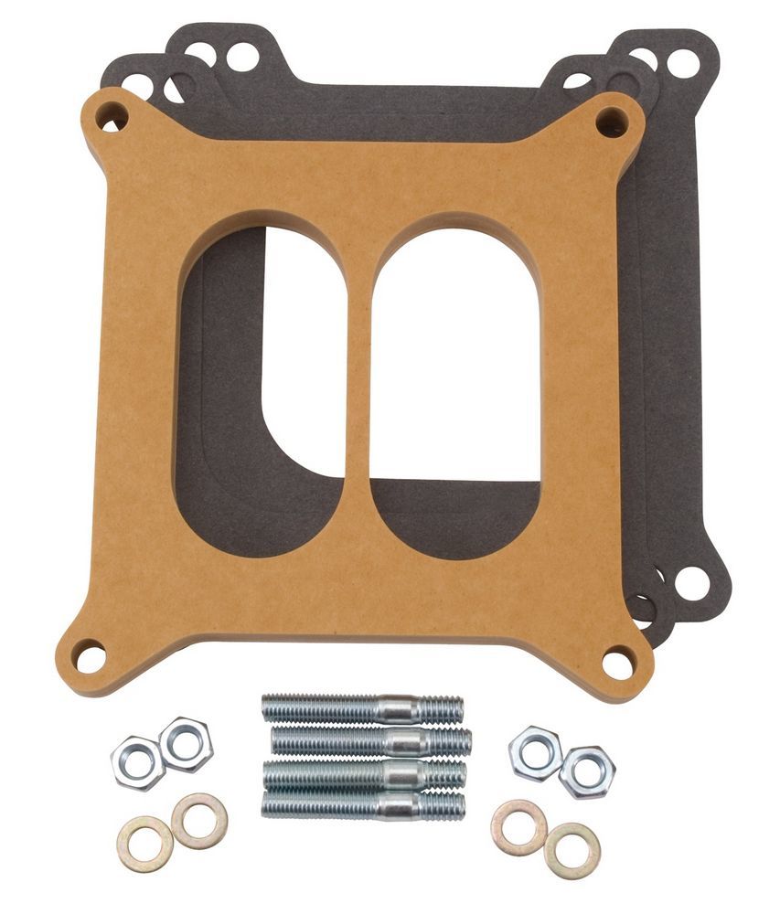 Edelbrock 8725 Carburetor Spacer, 0.5 Inch Divided Wall, Square Bore, Natural Wood Finish