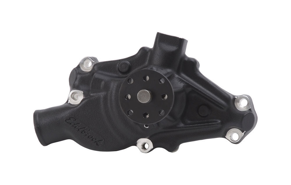Edelbrock 88103 SBC Water Pump - Short Aluminum Black Powder Coat, 5/8 Inch Pilot, Mechanical Victor Series