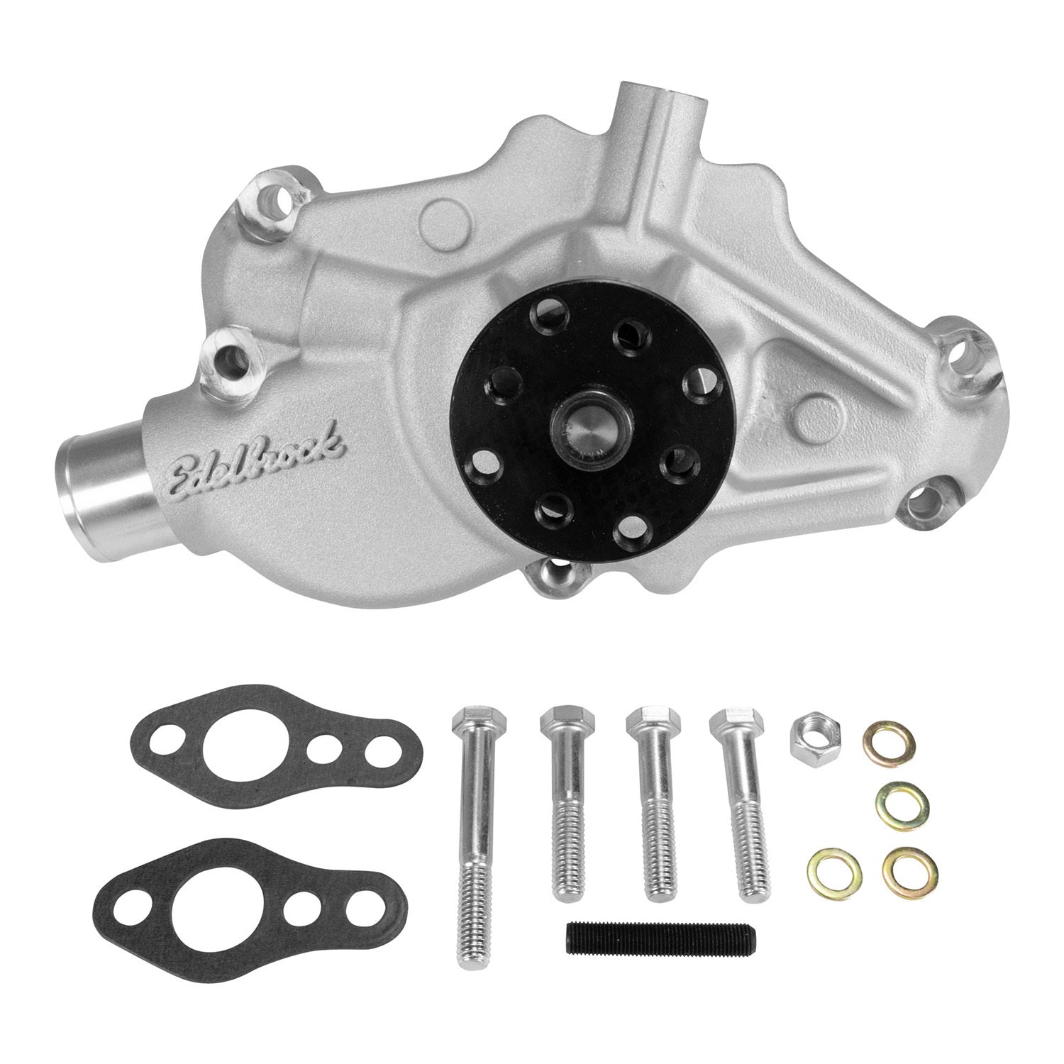 Edelbrock 88150 SBC Water Pump with Mechanical Reverse Rotation, 3/4 Inch Shaft, Short Design, Aluminum Satin Powder Coat