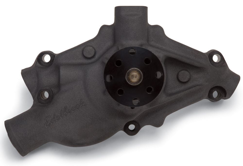 Edelbrock SBC C/T Water Pump 3/4 Inch Shaft Mechanical Aluminum Black Powder Coat