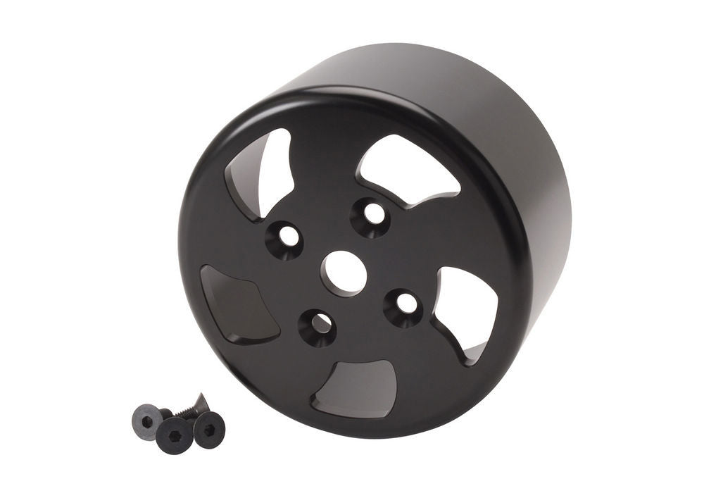 Edelbrock Water Pump Pulley for GM LS Series, 5.72 Inch Diameter, Aluminum, Black Anodized, Serpentine Belt Compatible