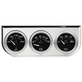 EQUUS E7200 7000 Series Triple Gauge Set with Chrome Panel, 2 Inch Diameter, Analog Oil Pressure, Voltmeter, Water Temperature Gauges
