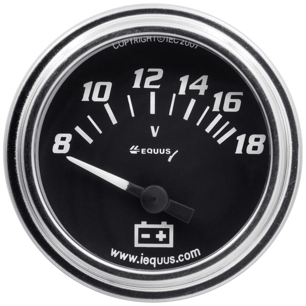 EQUUS E7268 2-Inch Classic Series Analog Voltmeter Gauge 8-18V Black Face