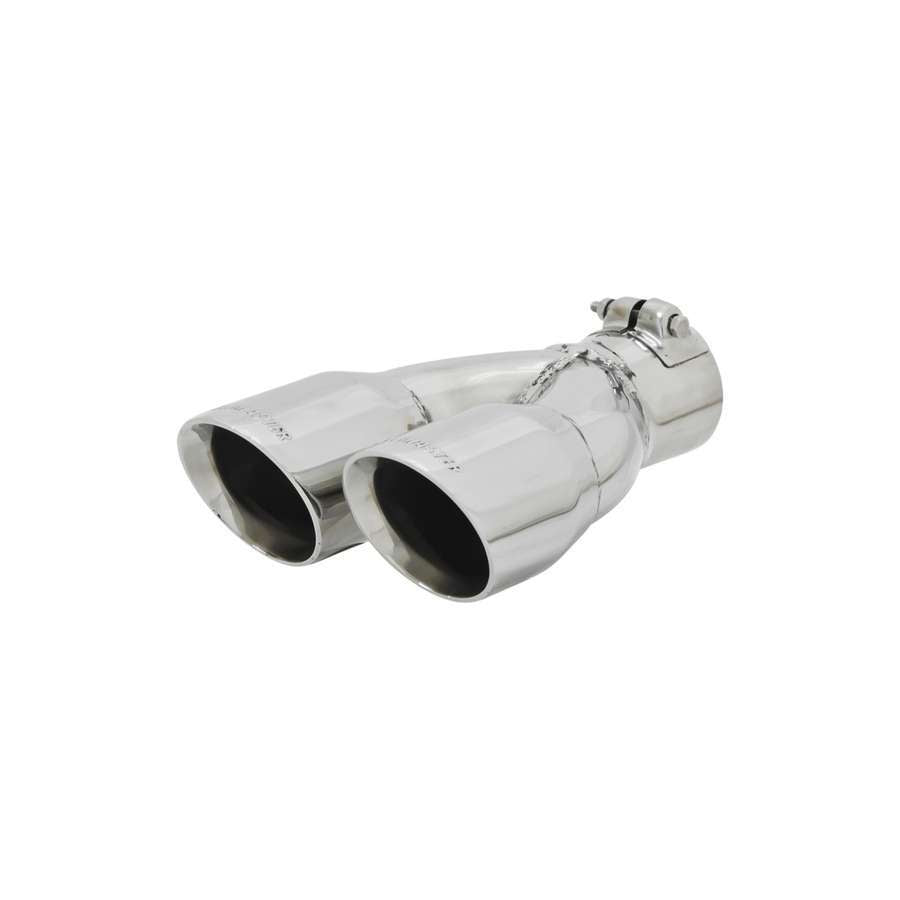Flowmaster Exhaust Tip 15389, Dual 3-Inch Round Outlets, 2.5-Inch Inlet Pipe Diameter, Polished Stainless Steel, Beveled Edge, Angled Cut, 10 Inches Long