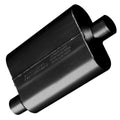Flowmaster 42441 40 Series Performance Muffler with 2.25 Inch Offset Inlet and Center Outlet, 13x9.5x4 Inch Oval Steel Body, Black Paint Finish