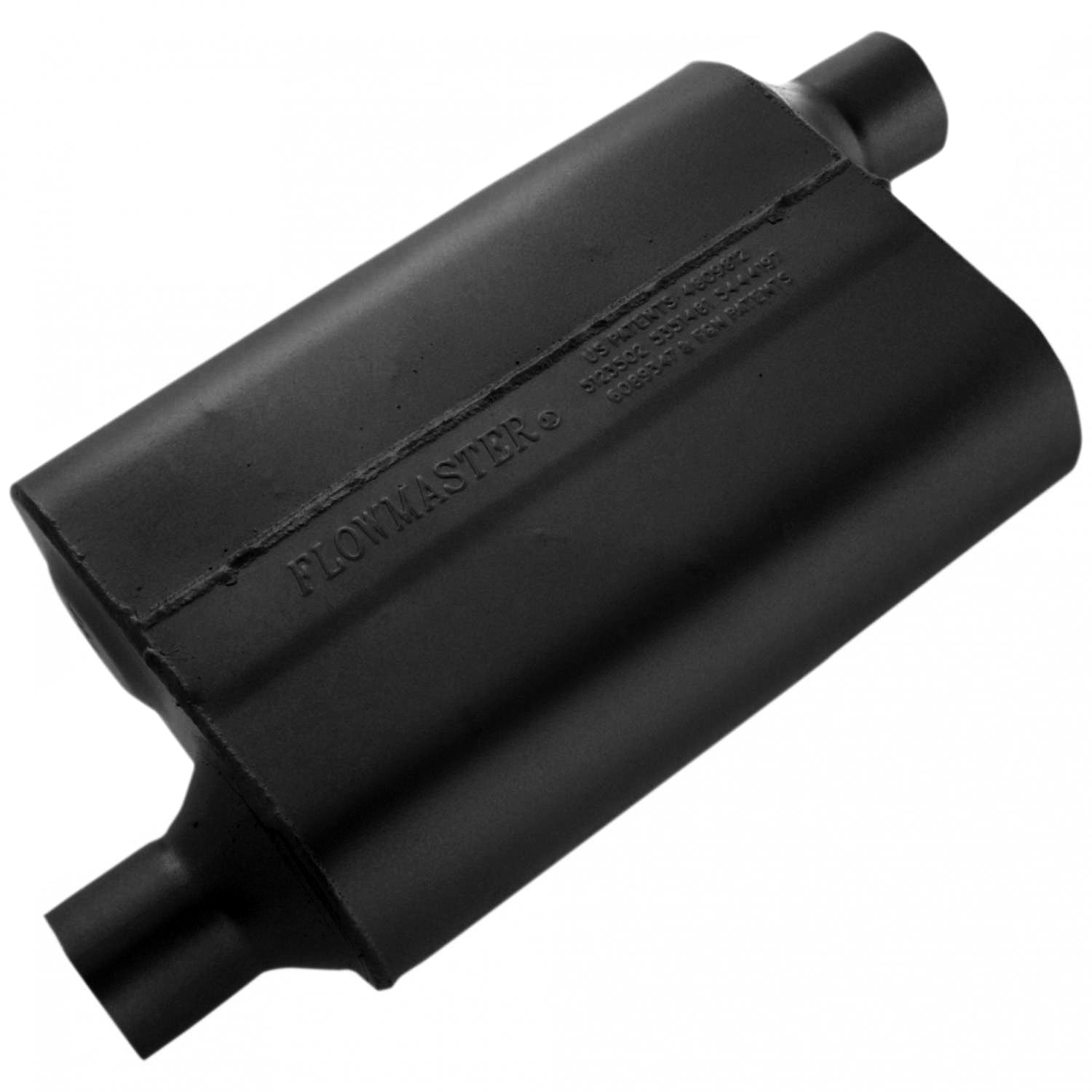 Flowmaster 42443 40 Series Performance Muffler with 2.25 Inch Offset Inlet and Outlet, Oval Steel Body, Black Finish