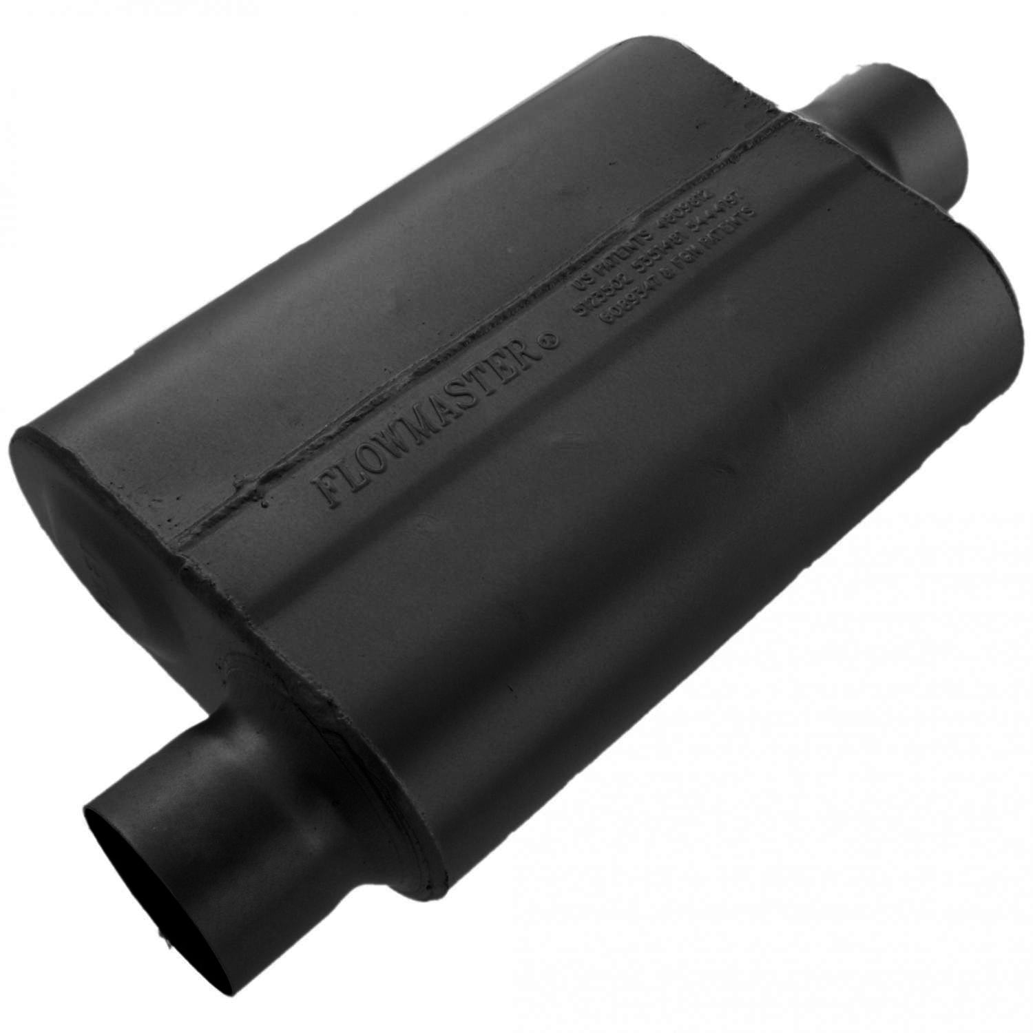 Flowmaster 43041 40 Series Performance Muffler with 3 Inch Offset Inlet and Center Outlet, 13 x 9.5 x 4 Inch Oval Steel Body