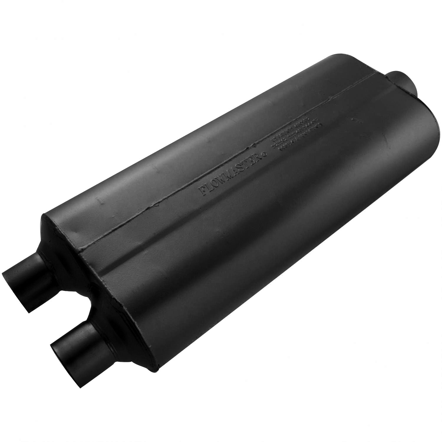 Flowmaster 524703 70 Series Hi-Performance Muffler with Dual 2.25 Inch Inlets and 3 Inch Center Outlet, 22 x 10 x 5 Inch Oval Steel Body, Black Paint Finish