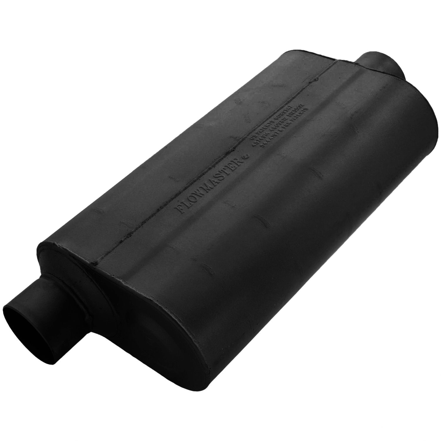 Flowmaster 53056 50 Series Performance SUV Muffler with 3 Inch Offset Inlet and Center Outlet, 17 x 10 x 5 Inch Oval Steel Body, Black Finish