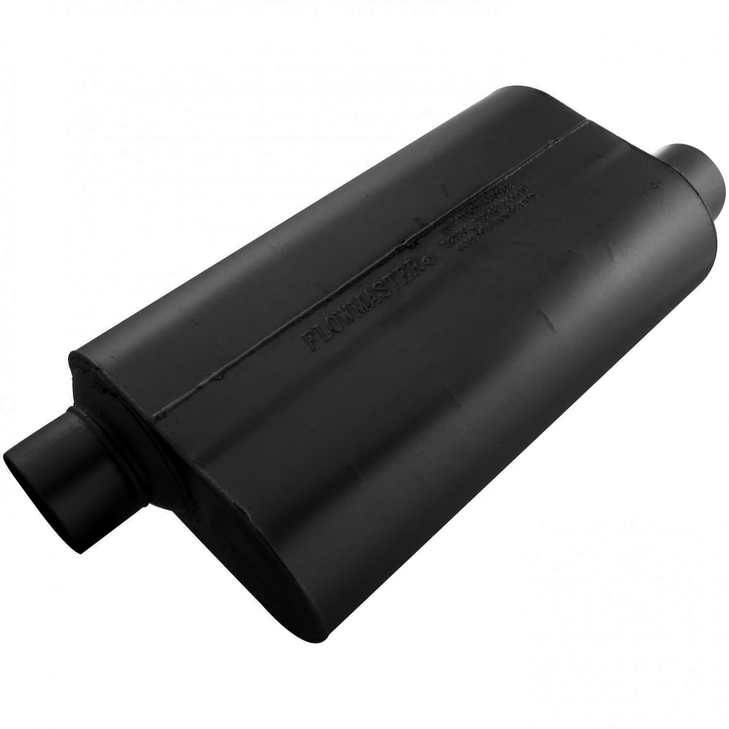Flowmaster 53058 50 Series Performance SUV Muffler with 3 Inch Offset Inlet and Outlet, 17 x 10 x 5 Inch Oval Steel Body, Black Finish