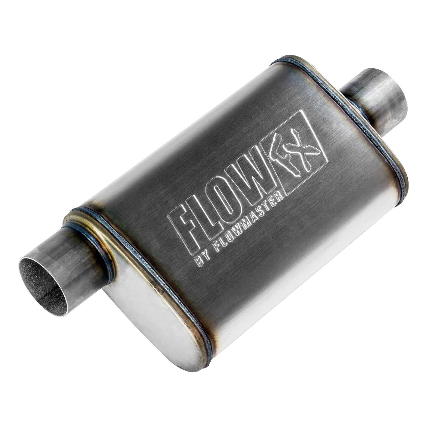 Flowmaster FlowFX Muffler 71229 with 3 Inch Offset Inlet and Center Outlet, Stainless Steel, 14 x 9 x 4 Inch Oval Body