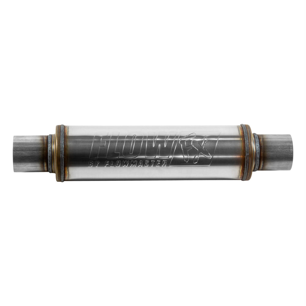 Flowmaster Flow FX Round Muffler Part 71416, 2.5 Inch Center Inlet and Outlet, 14 Inch Diameter, 20 Inch Length, Stainless Steel