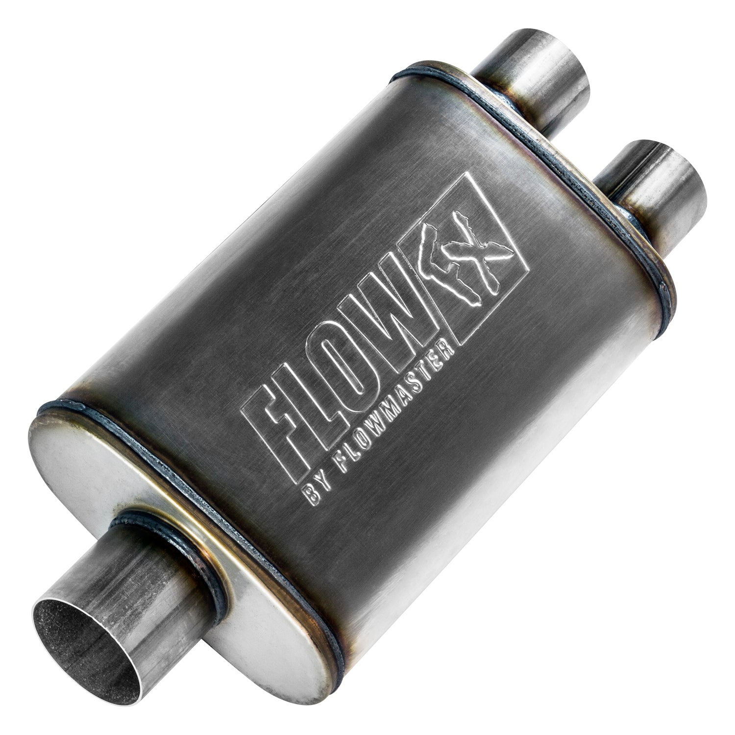 Flowmaster FlowFX Muffler Part Number 72198 with 3-Inch Center Inlet and Dual 2.5-Inch Outlets