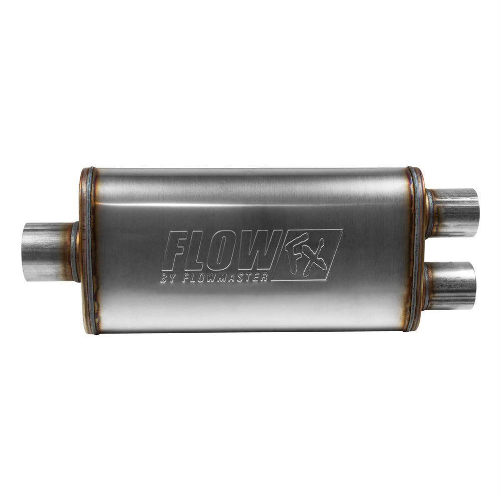 Flowmaster FlowFX Muffler 72288 with 3 Inch Inlet and Dual 2.5 Inch Outlets, Stainless Steel, Oval Body