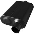Flowmaster 8042541 40 Series Stainless Steel Muffler with Black Paint Finish, 2.5 Inch Offset Inlet and Center Outlet, 13 x 9.75 x 4 Inch Oval Body, 19 Inch Length