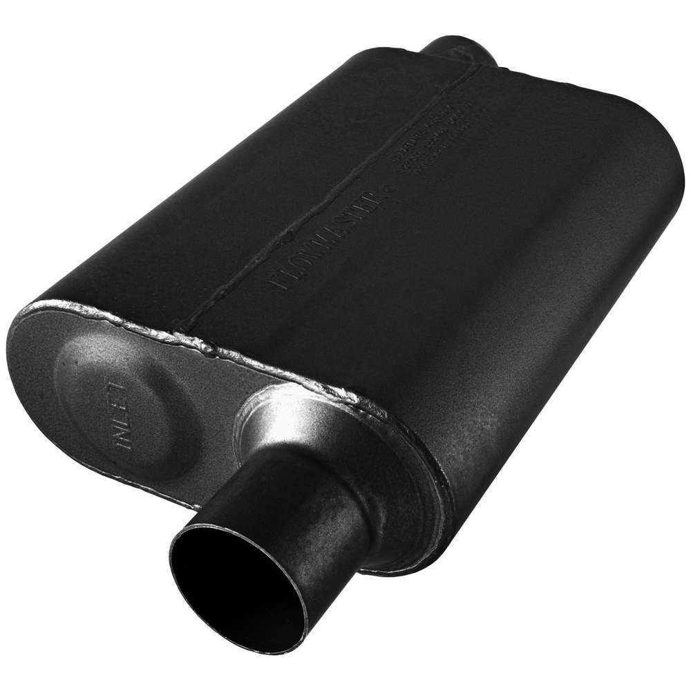 Flowmaster 8042543 40 Series Stainless Steel Muffler with 2.5 Inch Offset Inlet and Outlet, Oval Body, Black Finish