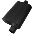 Flowmaster 842541 40 Series S/S Delta Flow Muffler with 2.5 Inch Inlet and Outlet, 13x9.75x4 Inch Oval Body, 19 Inch Length, Black Stainless Steel