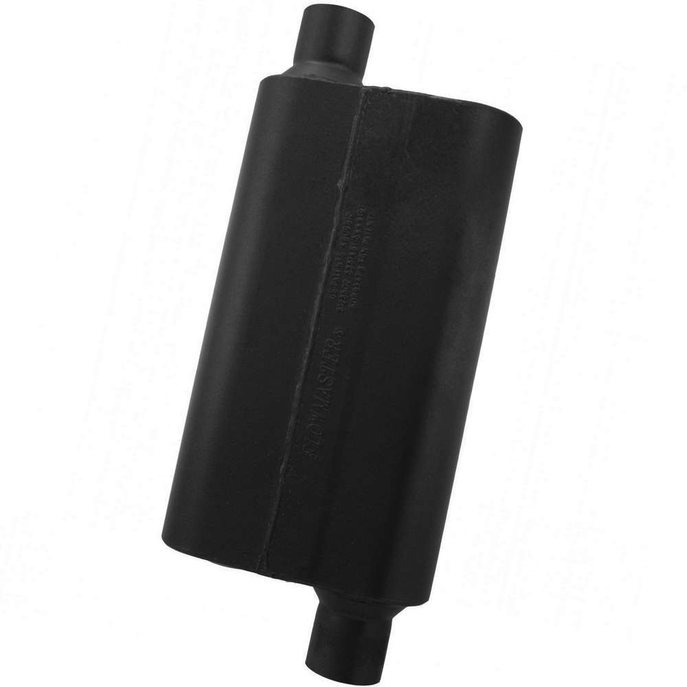 Flowmaster 842543 40 Series S/S Delta Flow Muffler with 2.5-Inch Offset Inlet and Outlet, Oval Body, 19-Inch Length, Black Paint, Universal Fit