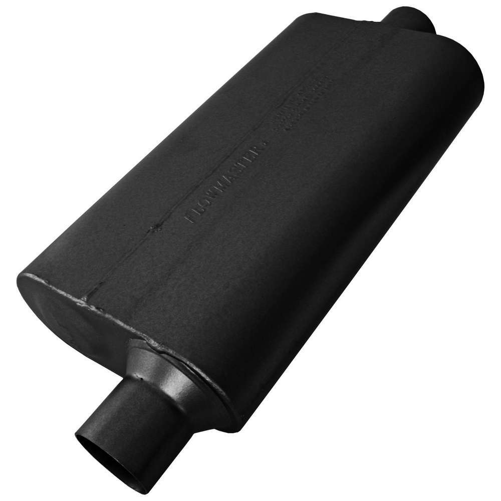 Flowmaster 842551 50 Series S/S Delta Flow Muffler with 2.5-Inch Offset Inlet and Center Outlet, 17 x 9.75 x 4 Inches Oval Stainless Steel with Black Finish