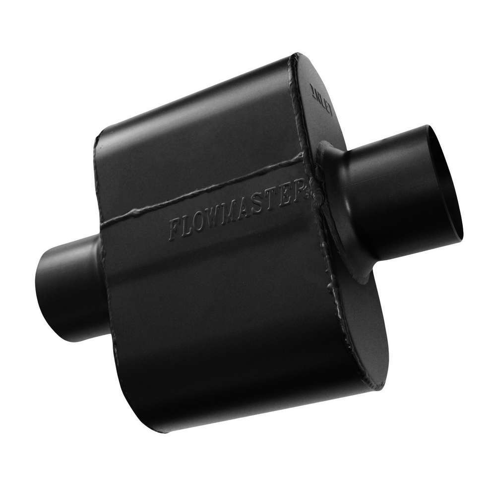 Flowmaster Super 10 Series Muffler Part 843015, 3 Inch Center Inlet and Outlet, 6.5 x 9.5 x 4 Inch Oval Body, 12.5 Inch Length, Stainless Steel with Black Paint Finish