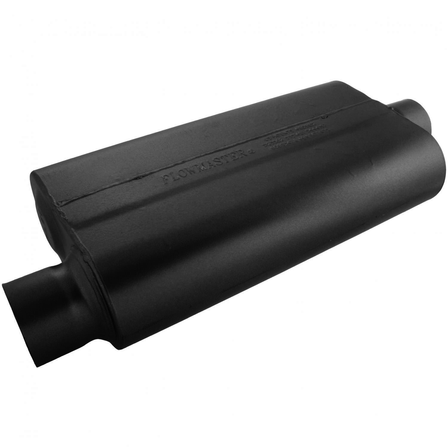 Flowmaster 843051 50 Series S/S Delta Flow Muffler with 3 Inch Offset Inlet and Center Outlet, 17 Inch Length, Black Stainless Steel