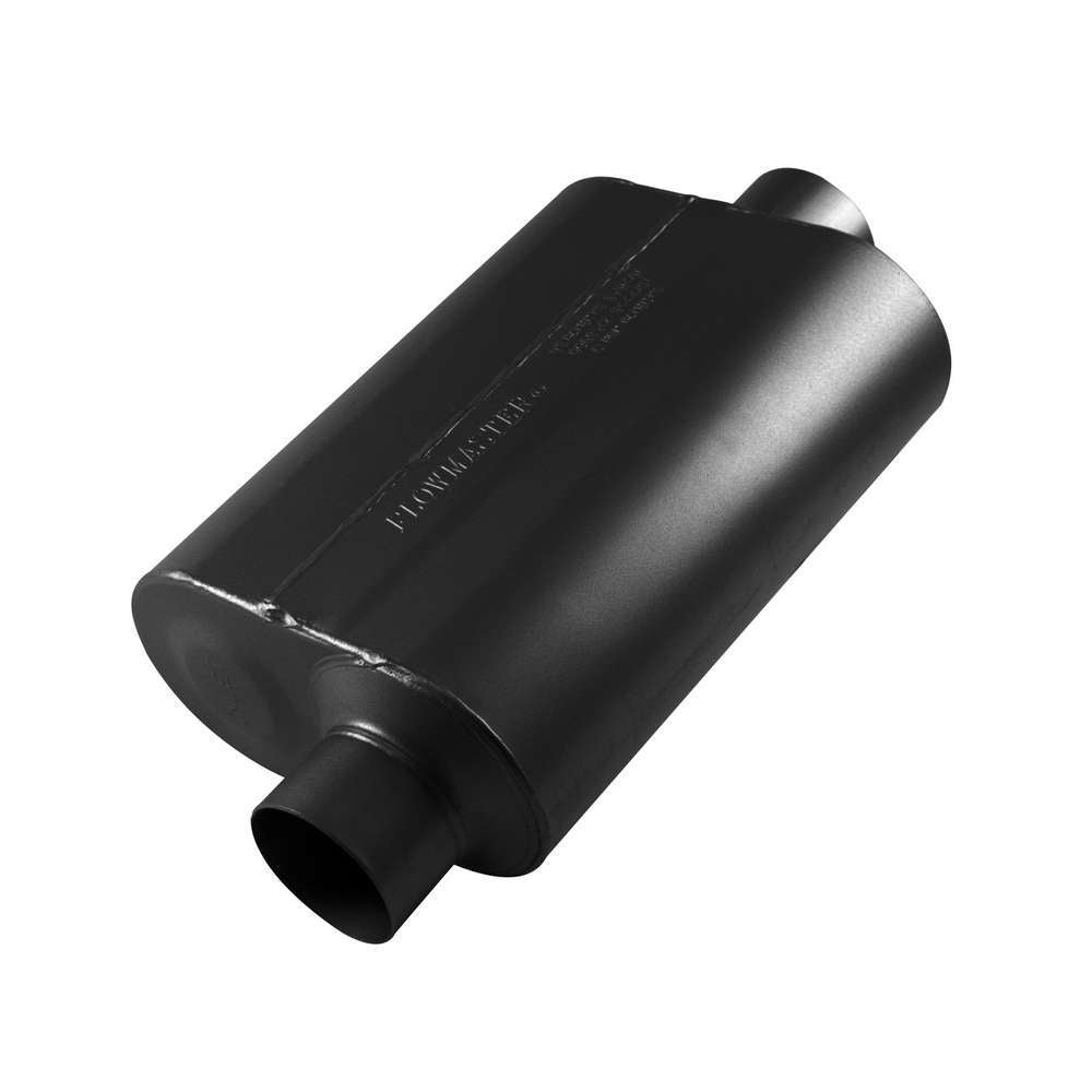 Flowmaster Super 40 Series Muffler 3 Inch Offset Inlet and Center Outlet, Stainless Steel with Black Finish