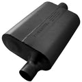 Flowmaster 942041 40 Series Delta Flow Muffler with 2 Inch Offset Inlet and Center Outlet, 13x9.75x4 Inch Oval Steel Body, Black Finish
