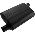 Flowmaster 942043 40 Series Delta Flow Muffler with 2 Inch Offset Inlet and Outlet, 13 x 9.75 x 4 Inch Oval Steel Body, Black Finish