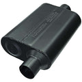Flowmaster Super 44 Series Muffler Part Number 942546 with 2.5 Inch Offset Inlet and Center Outlet, Steel Black Finish