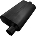 Flowmaster 942551 50 Series Delta Flow Muffler with 2.5 Inch Offset Inlet and Center Outlet, 17 x 9.75 x 4 Inch Oval Steel Body