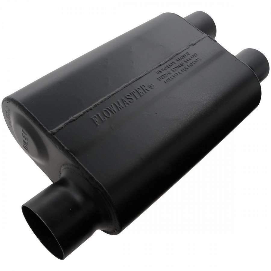 Flowmaster Super 44 Series Muffler Part Number 9430462 with 3-Inch Offset Inlet and Dual 2.5-Inch Outlets