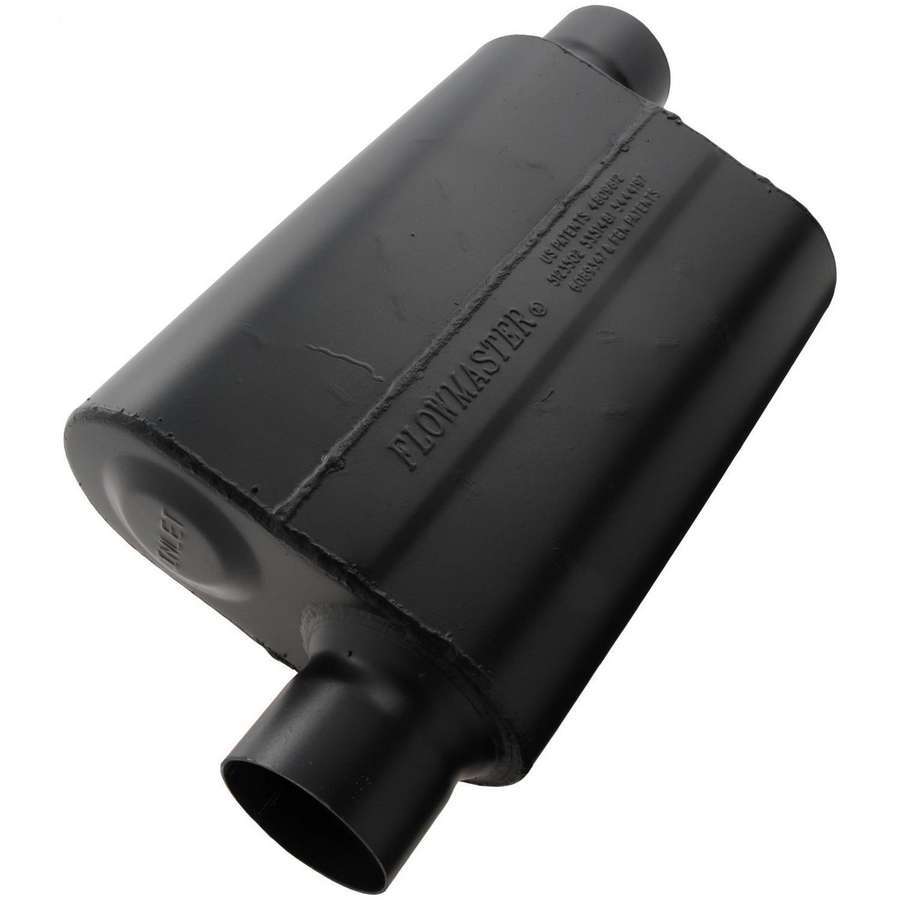 Flowmaster Super 44 Series Muffler Part Number 943048 with 3-inch Offset Inlet and Outlet, Steel, Black Finish, 19-Inch Length