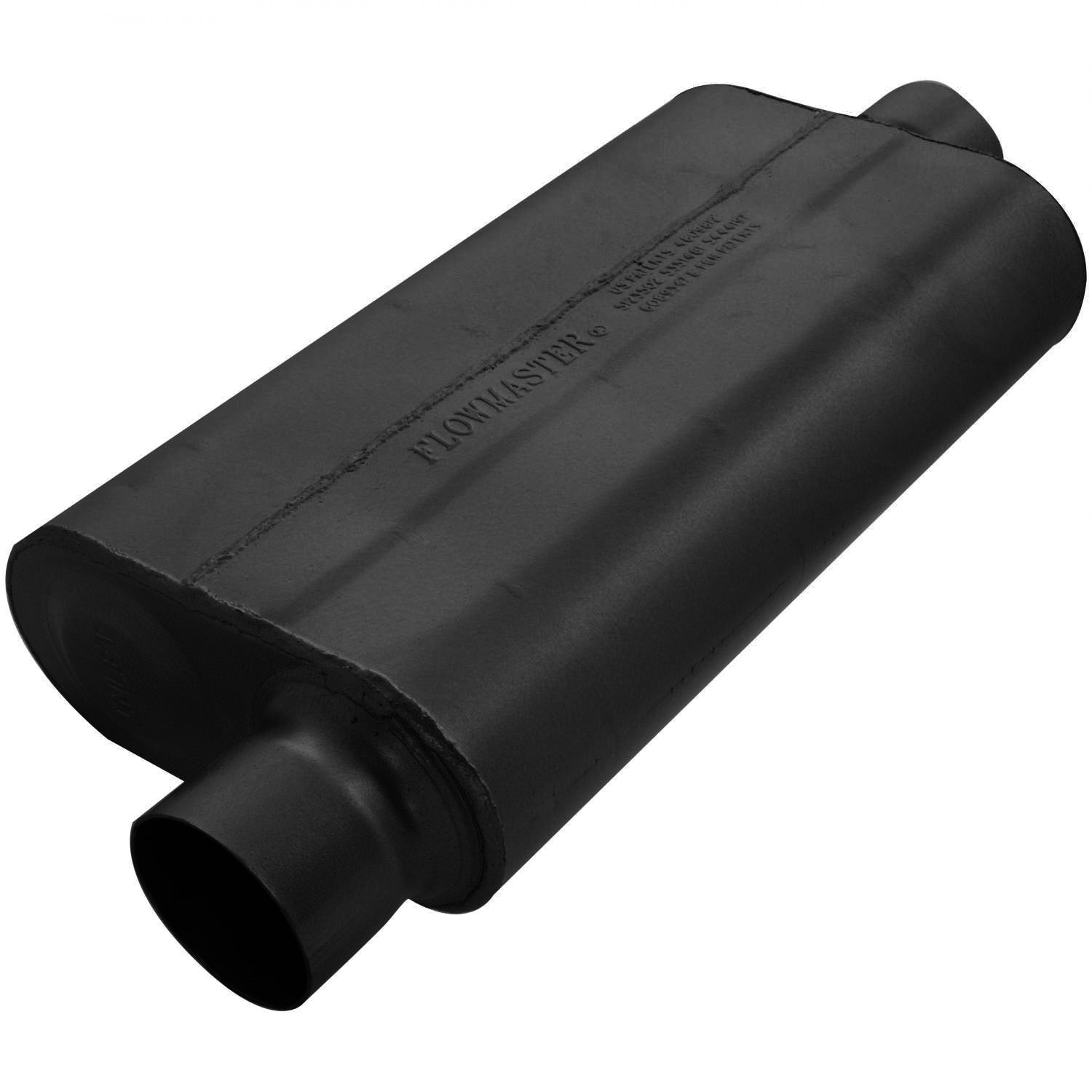 Flowmaster 943051 50 Series Delta Flow Muffler with 3 Inch Offset Inlet and Center Outlet, Steel, Black Finish